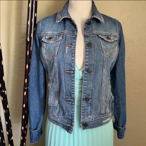 Hollister distressed denim trucker jacket Medium